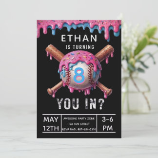 Baseball Drip Birthday Invitation Sports Party 