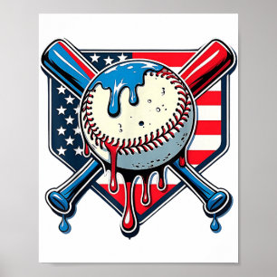 Baseball Drip Boy Ice Cream Patriotic American Fla Poster