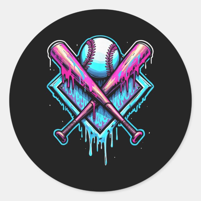 Baseball Drip Boys Home Plate Ice Cream Drip Playe Classic Round Sticker (Front)