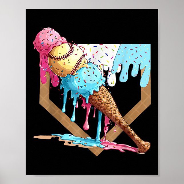 Baseball Drip For Boys Home Plate Ice Cream Drip Y Poster (Front)