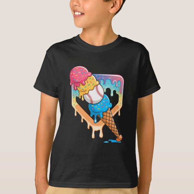 Baseball Drip For Boys Home Plate Ice Cream Drip Y T-Shirt (Front)