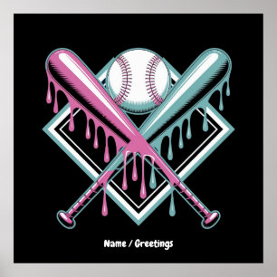 Baseball Drip For Boys Ice Cream Bat – Cool Youth  Poster