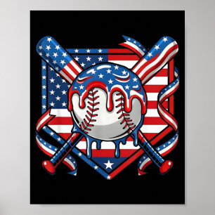 Baseball Drip for Boys Ice Cream Drip Baseball 4th Poster