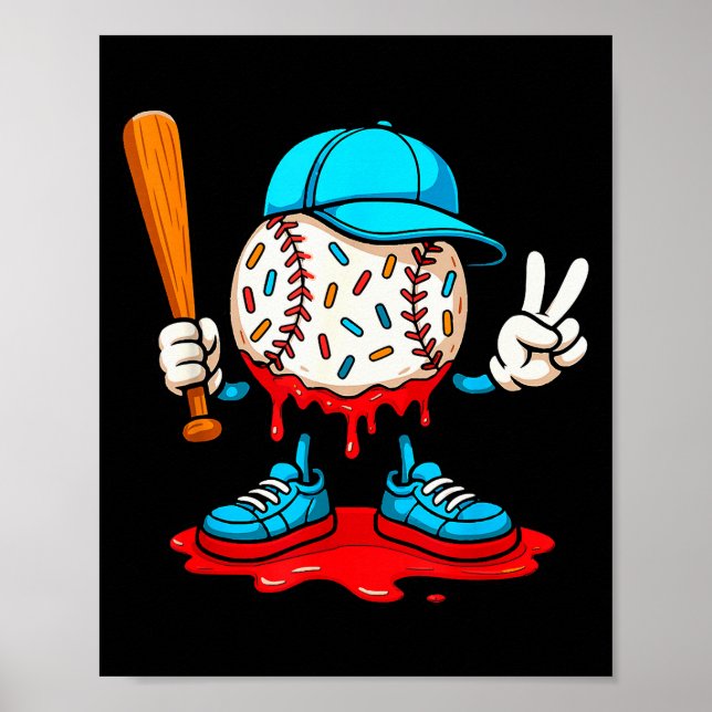 Baseball Drip For Boys Ice Cream Drip Baseball  Poster (Front)