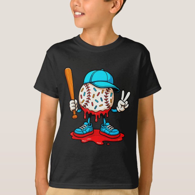 Baseball Drip For Boys Ice Cream Drip Baseball  T-Shirt (Front)