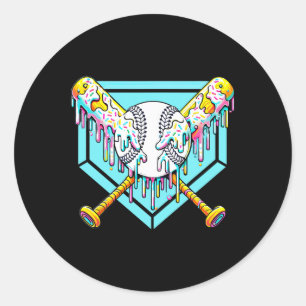 Baseball Drip For Boys Ice Cream Drip Youth Boys B Classic Round Sticker