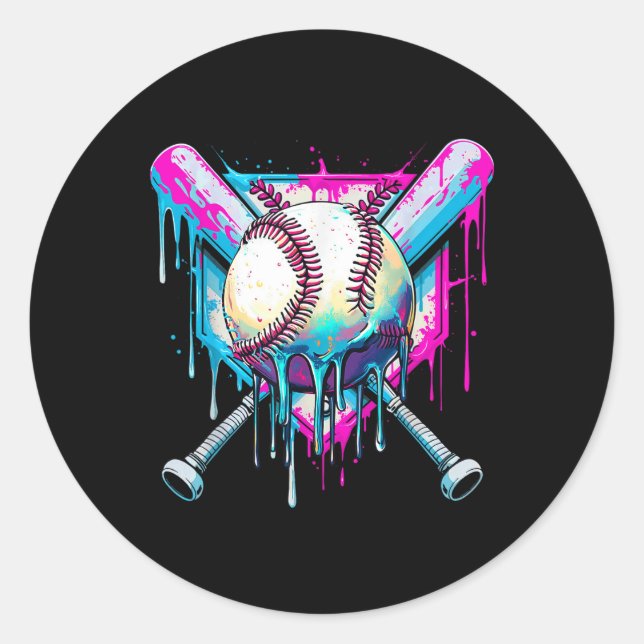 Baseball Drip For Boys Ice Cream Drip Youth Boys B Classic Round Sticker (Front)