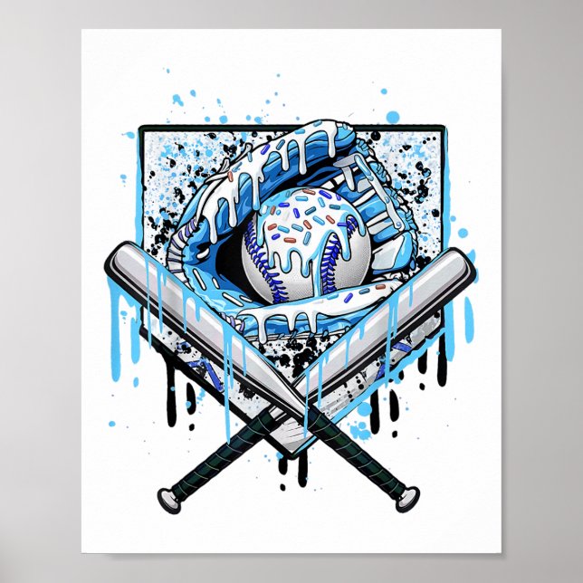 Baseball Drip For Boys Ice Cream Drip Youth Boys B Poster (Front)