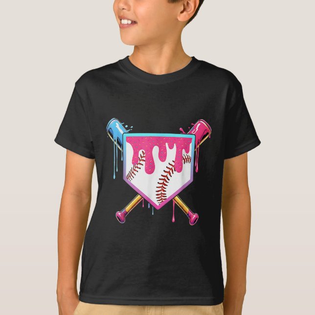 Baseball Drip For Boys Ice Cream Drip Youth Boys B T-Shirt (Front)