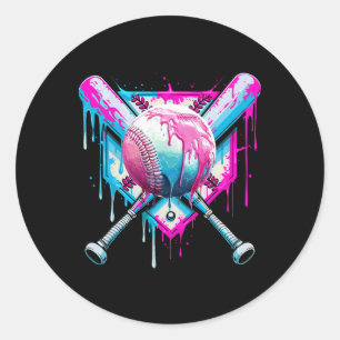 Baseball Drip For Boys Ice Cream Drip Youth Funny  Classic Round Sticker