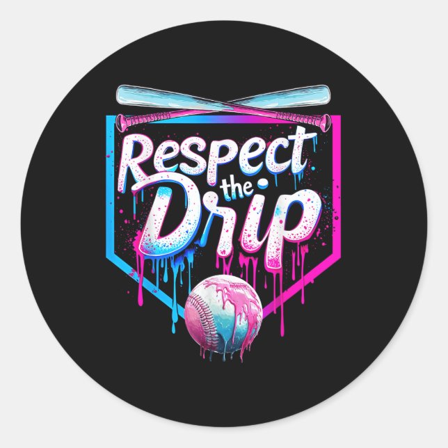 Baseball Drip For Boys Men Ice Cream Drip Respect  Classic Round Sticker (Front)