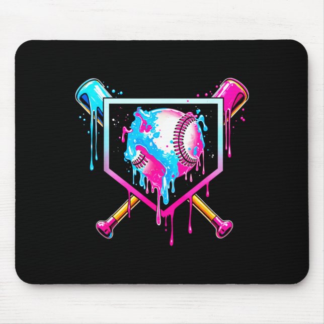 Baseball Drip Funny Ice Cream Dripng Matching Fami Mouse Mat (Front)