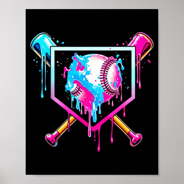 Baseball Drip Funny Ice Cream Dripng Matching Fami Poster (Front)