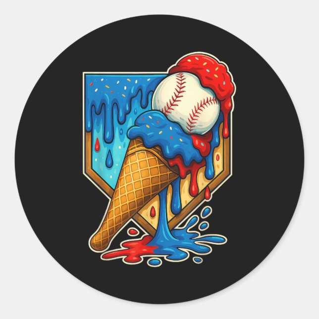 Baseball Drip Ice Cream 6 7 Number 67 Six Seven Me Classic Round Sticker (Front)