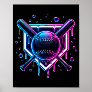 Baseball Drip Ice Cream Bat Kids  Poster