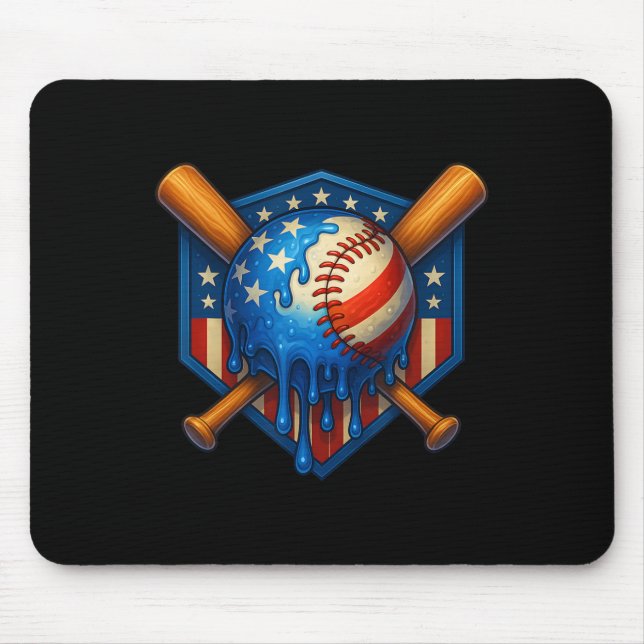 Baseball Drip Ice Cream Boys 4th Of July American  Mouse Mat (Front)