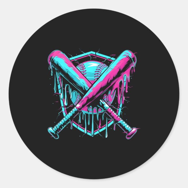 Baseball Drip Ice-cream Dripng Baseball Bat Var Wa Classic Round Sticker (Front)