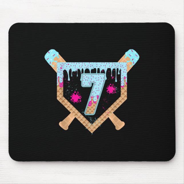 Baseball Drip Ice Cream Dripping 7 Year Old 7th Bi Mouse Mat (Front)