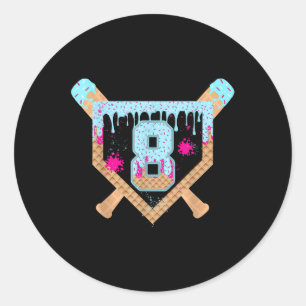 Baseball Drip Ice Cream Dripping 8 Year Old 8th Bi Classic Round Sticker