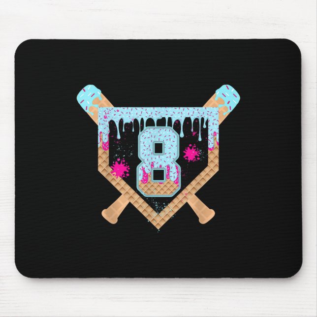 Baseball Drip Ice Cream Dripping 8 Year Old 8th Bi Mouse Mat (Front)