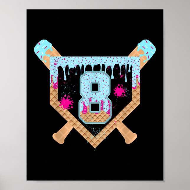 Baseball Drip Ice Cream Dripping 8 Year Old 8th Bi Poster (Front)