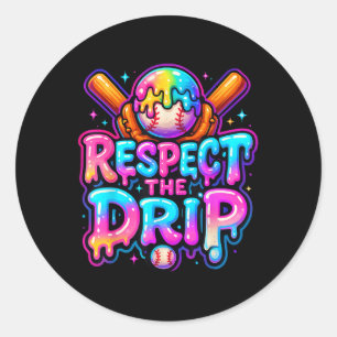 Baseball Drip Ice Cream Dripping Respect The Drip  Classic Round Sticker