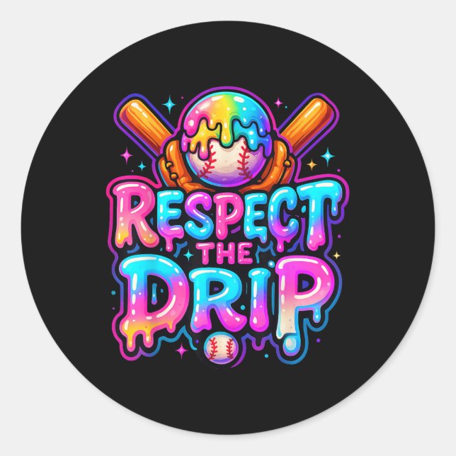 Baseball Drip Ice Cream Dripping Respect The Drip  Classic Round Sticker (Front)