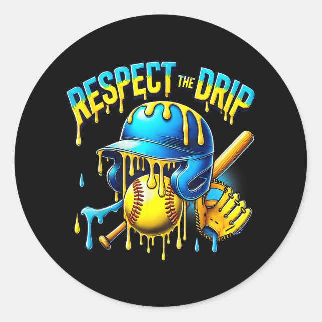 Baseball Drip Ice Cream Dripping Respect The Drip  Classic Round Sticker (Front)