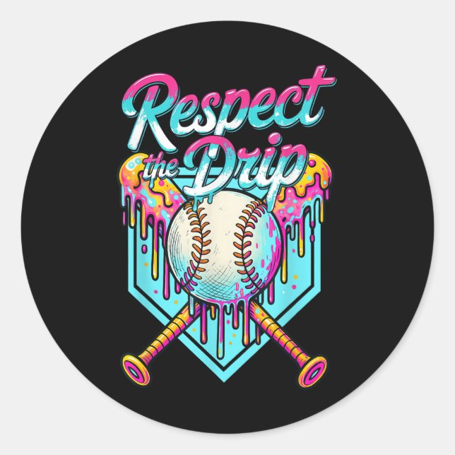 Baseball Drip Ice Cream Dripping Respect The Drip  Classic Round Sticker (Front)