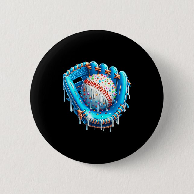 Baseball Drip Ice Cream Glove With Sprinkles Ball  6 Cm Round Badge (Front)