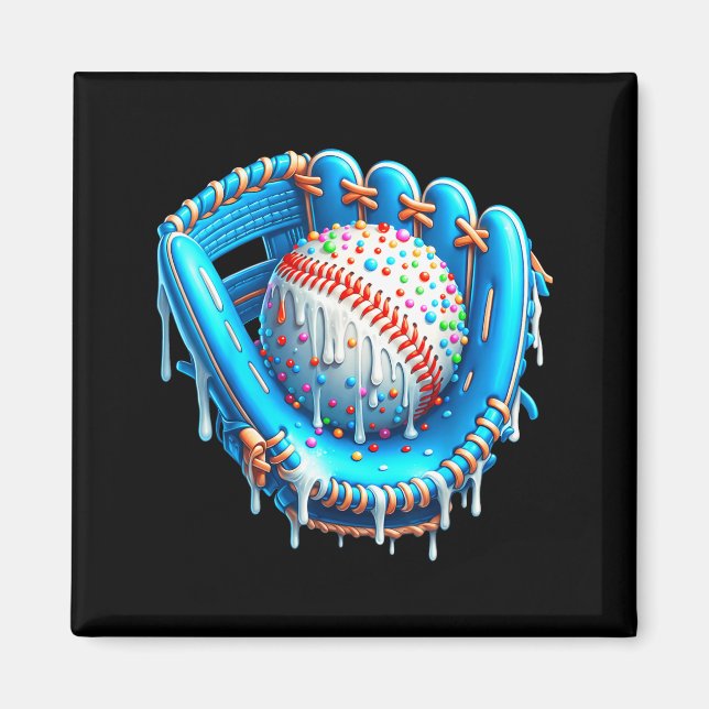 Baseball Drip Ice Cream Glove With Sprinkles Ball  Magnet (Front)