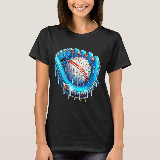 Baseball Drip Ice Cream Glove With Sprinkles Ball  T-Shirt (Front)