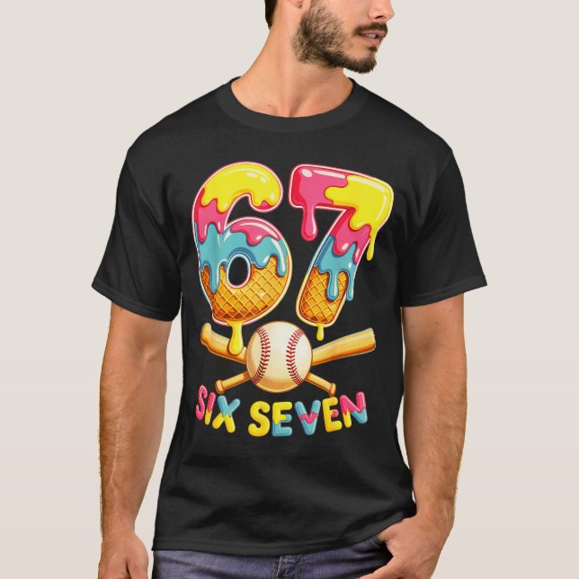 Baseball Drip Ice Cream Number 67 Player Lifestyle T-Shirt (Front)