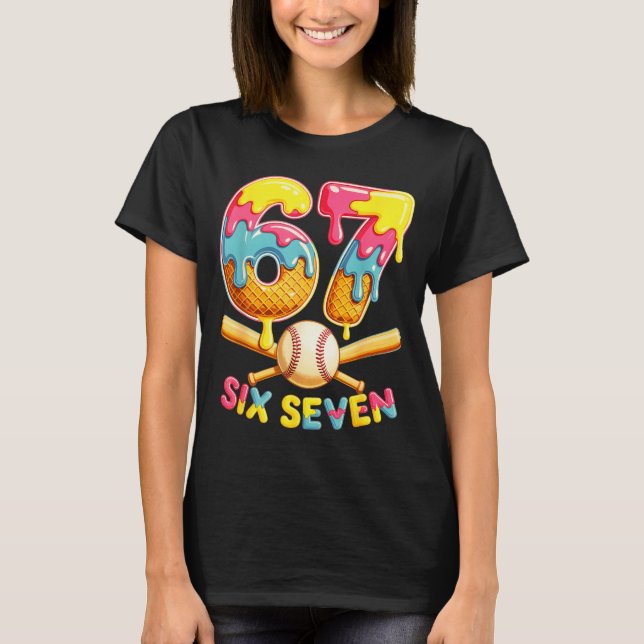 Baseball Drip Ice Cream Number 67 Player Lifestyle T-Shirt (Front)