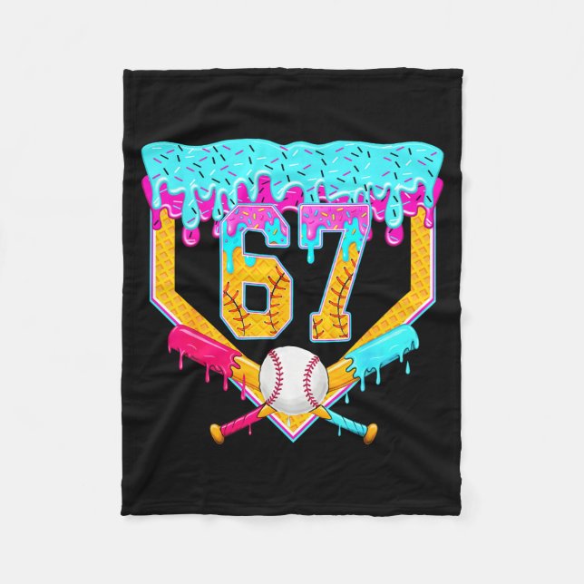 Baseball Drip Ice Cream Number 67 Player Or 67th B Fleece Blanket (Front)