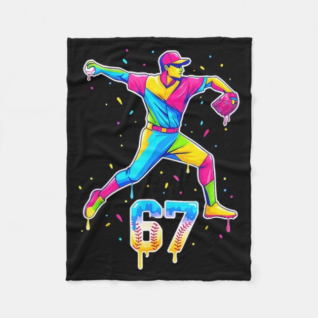 Baseball Drip Ice Cream Number 67 Player Or 67th B Fleece Blanket (Front)