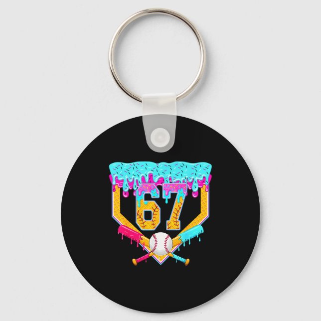 Baseball Drip Ice Cream Number 67 Player Or 67th B Key Ring (Front)