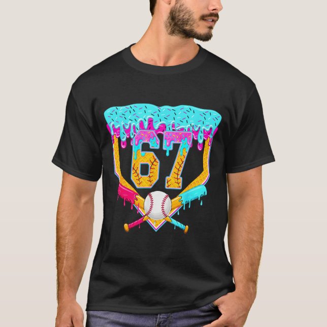 Baseball Drip Ice Cream Number 67 Player Or 67th B T-Shirt (Front)