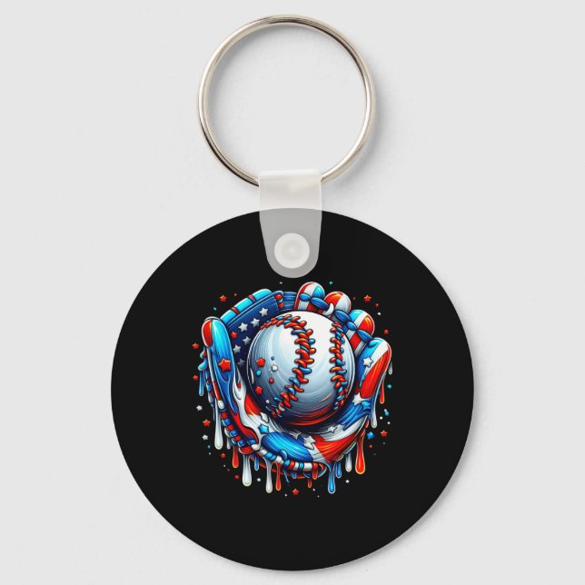 Baseball Drip Ice Cream Sprinkles Baseball Glove 4 Key Ring (Front)