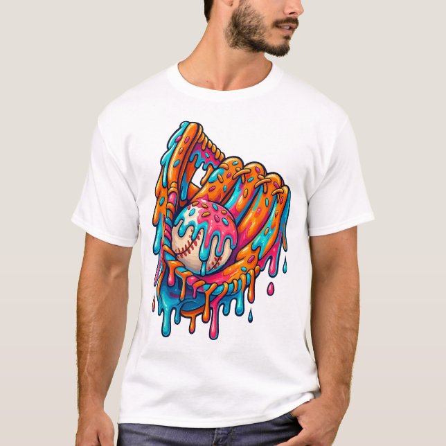 Baseball Drip Ice Cream Sprinkles Baseball Glove F T-Shirt (Front)