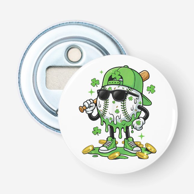 Baseball Drip Ice Cream St Patricks Day Bottle Opener (Front)