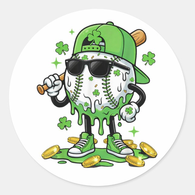 Baseball Drip Ice Cream St Patricks Day Classic Round Sticker (Front)