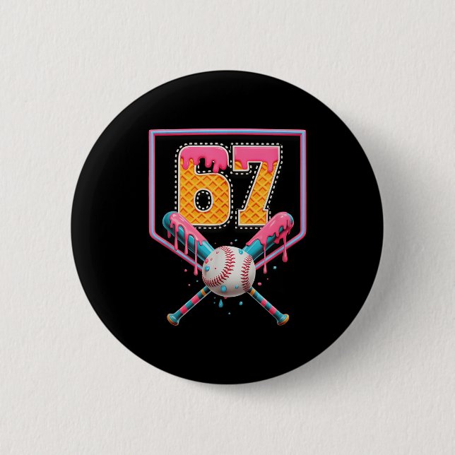 Baseball Drip Number 67 Fun Six Seven 6 7 Meme Des Cm Round Badge (Front)