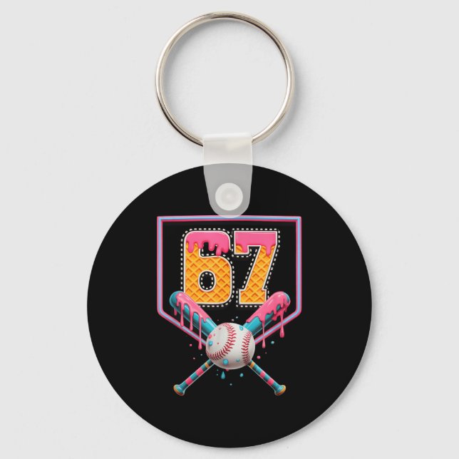 Baseball Drip Number 67 Fun Six Seven 6 7 Meme Des Key Ring (Front)