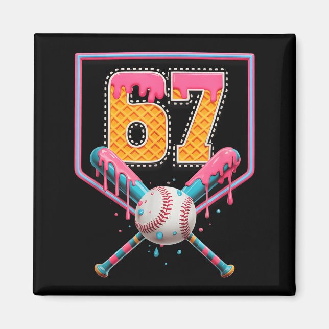 Baseball Drip Number 67 Fun Six Seven 6 7 Meme Des Magnet (Front)