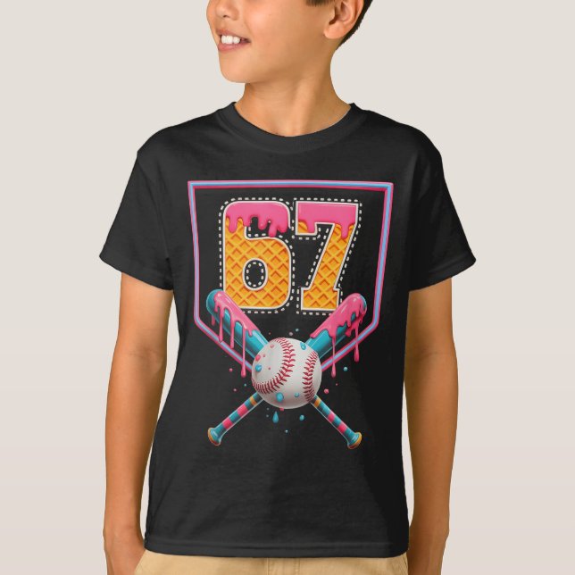 Baseball Drip Number 67 Fun Six Seven 6 7 Meme Des T-Shirt (Front)