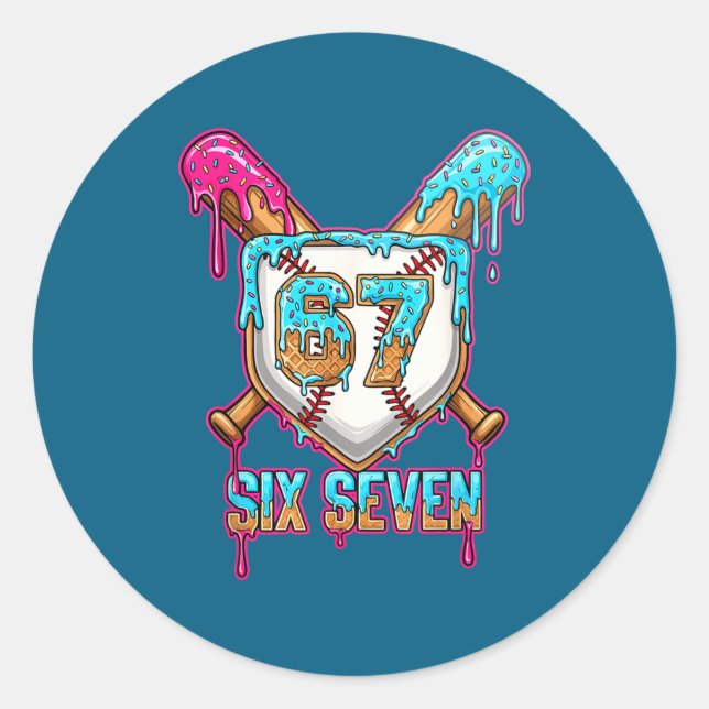 Baseball Drip Number 67 Player 6-7 Six Seven Meme  Classic Round Sticker (Front)