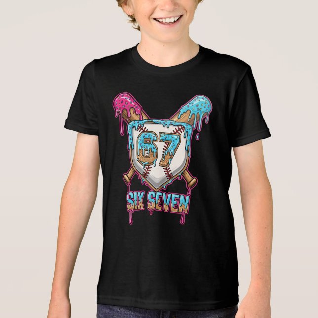 Baseball Drip Number 67 Player 6-7 Six Seven Meme  Tri-Blend Shirt (Front)