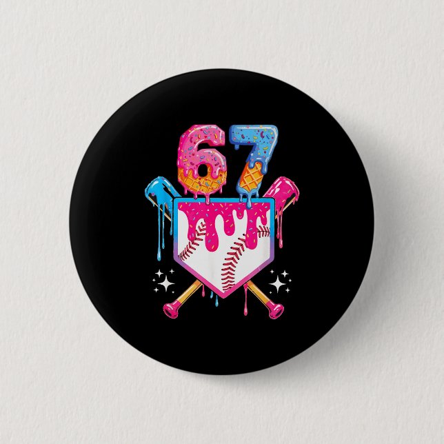 Baseball Drip Number 67 Player Or 67th Birthday  6 Cm Round Badge (Front)