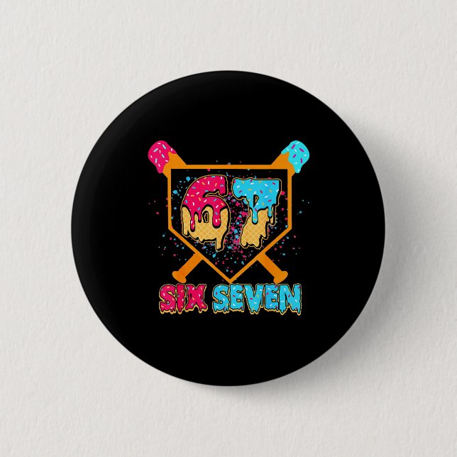 Baseball Drip Number 67 Player Or 67th Birthday Bo 6 Cm Round Badge (Front)